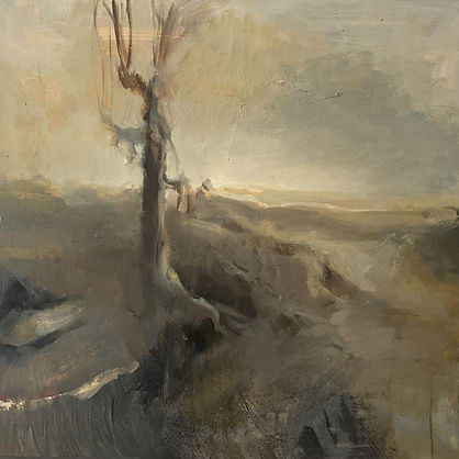 Abstract Dark Landscape Painting of a dead tree by Mazen Boukai