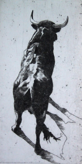 Strong Spanish Bull Artwork Painting Engraving Mazen Boukai