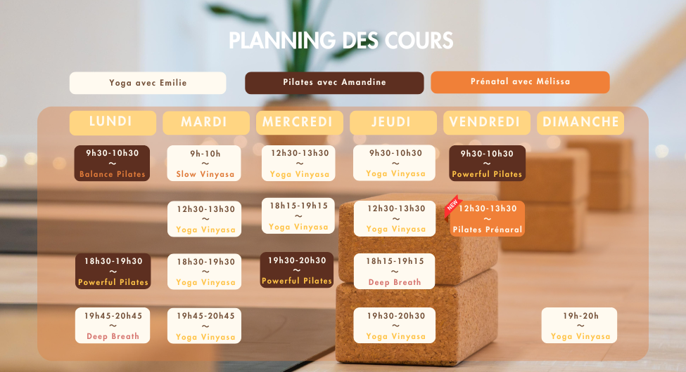 Planning 2026 Cour Yoga Pilates et Prénatal Alaya Studio