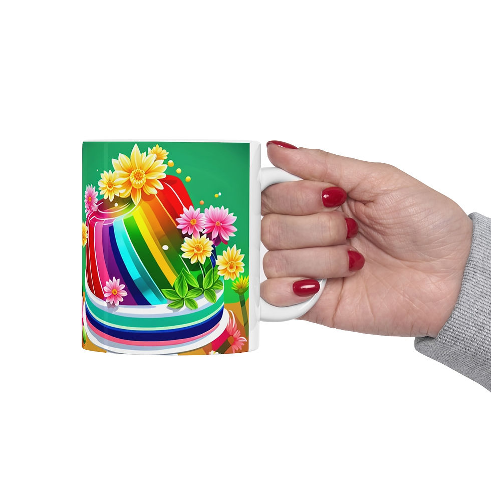 Thumbnail: Happy Birthday Rainbow Jello Cake Celebration #28 Ceramic 11oz Mug Artwork