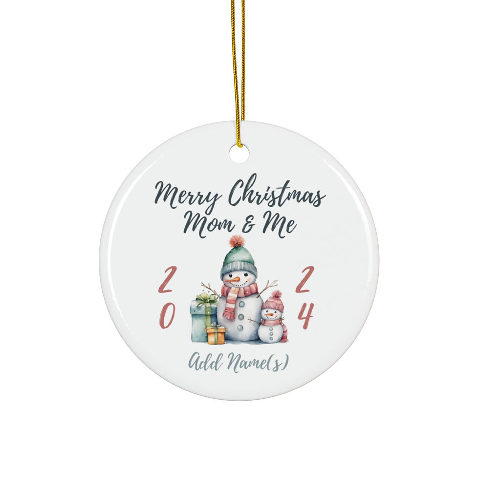 Personalize Ceramic Christmas Ornament Mom & Me Snowman 3" x 3" Mother Daughter