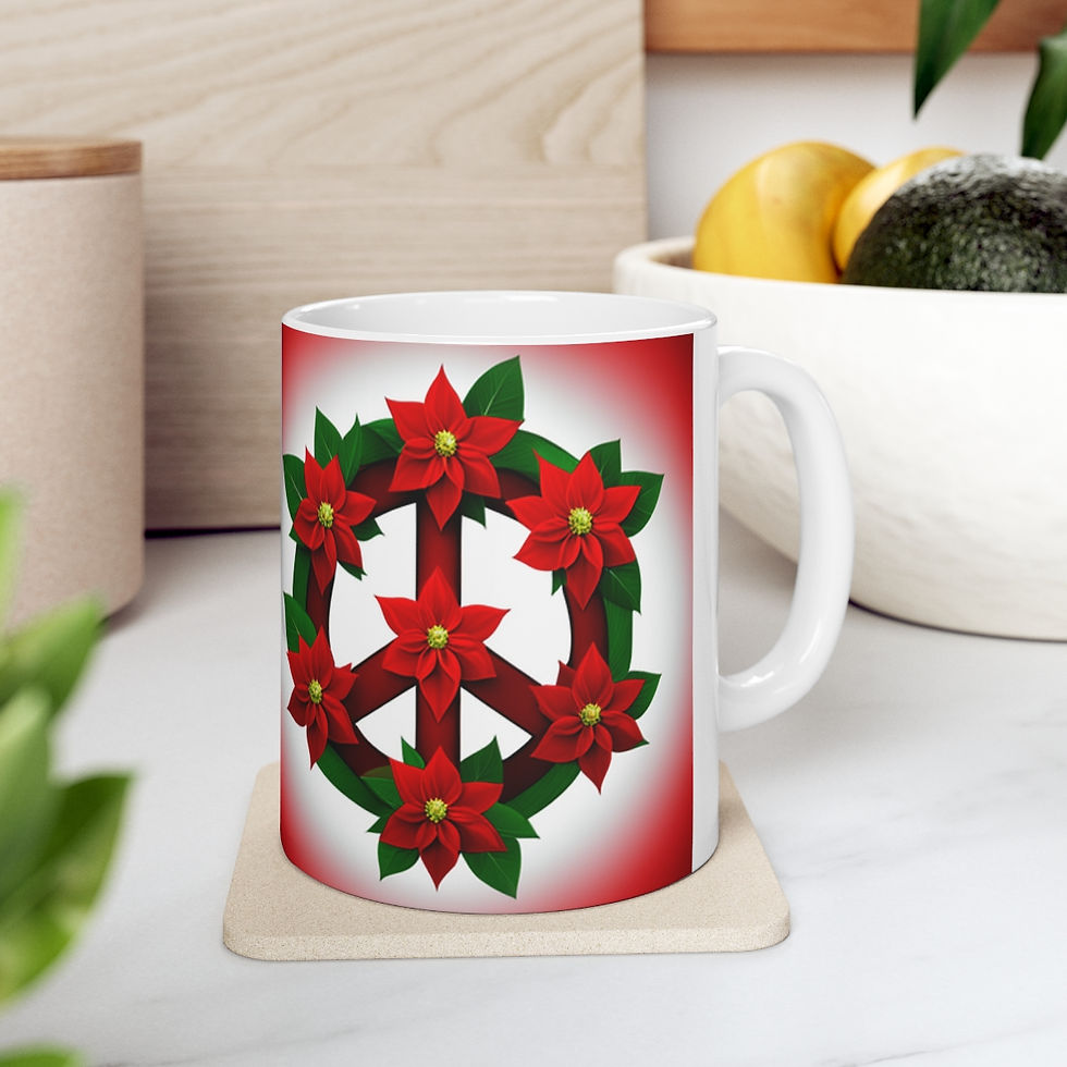 Thumbnail: Peace & Poinsettias #2 Holiday Decorative 11oz Ceramic Coffee Mug