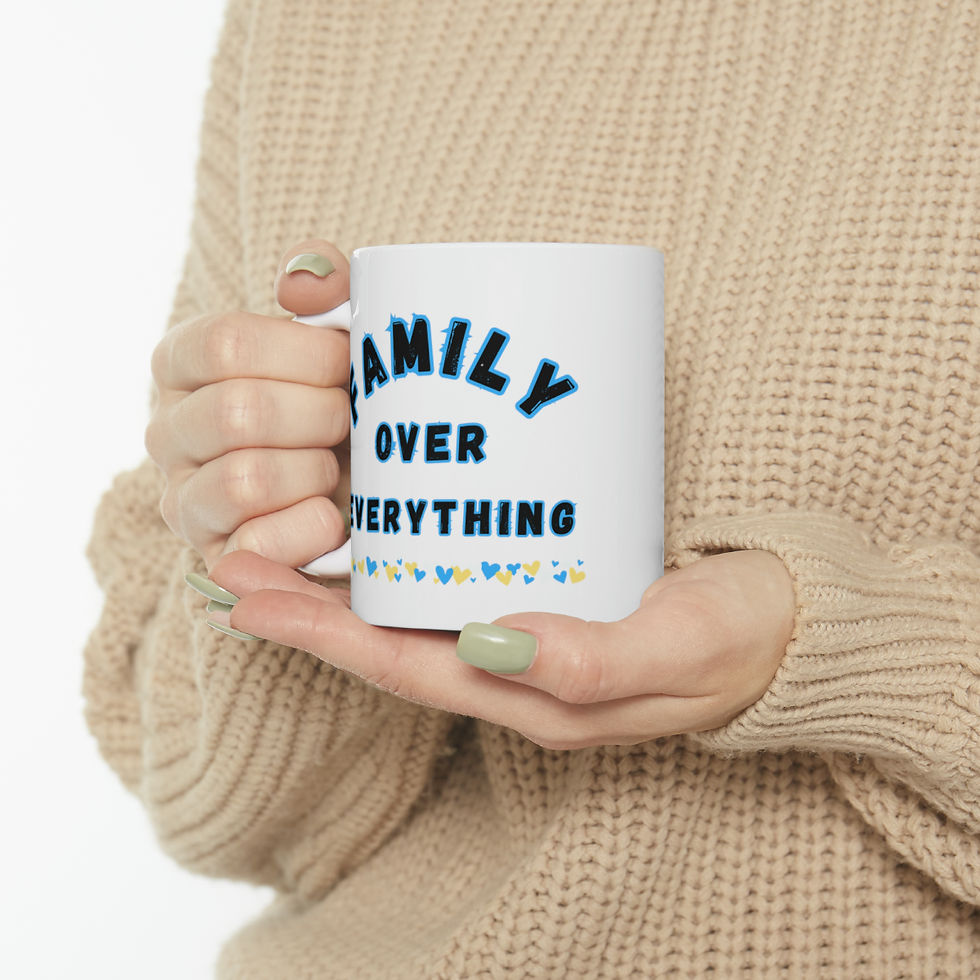 Thumbnail: Family Over Everything Blue Border 11oz Ceramic Mug Design Tableware