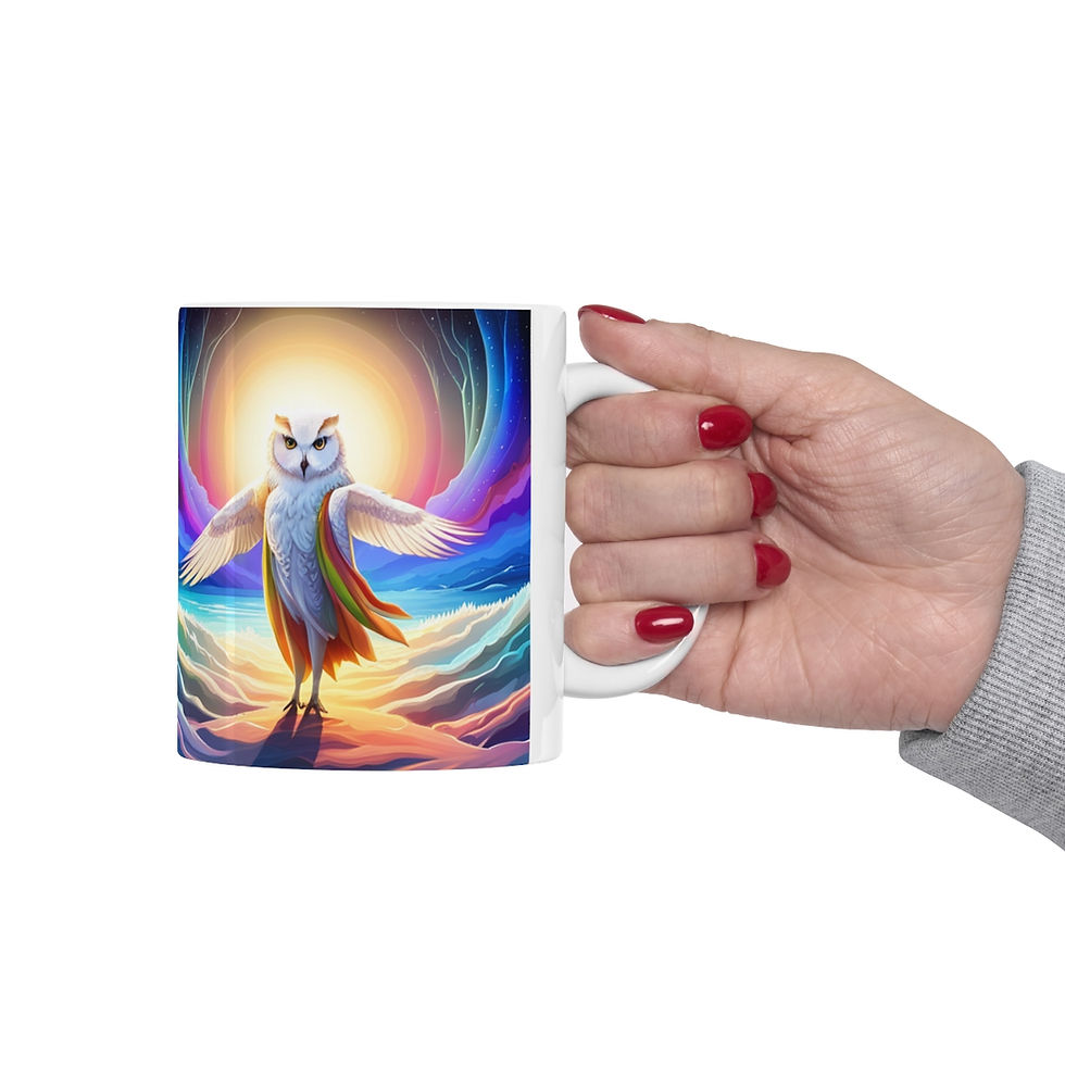 Thumbnail: Beautiful Owl Standing in a Sea of Colors #5 Mug 11oz mug AI- Unique Artwork