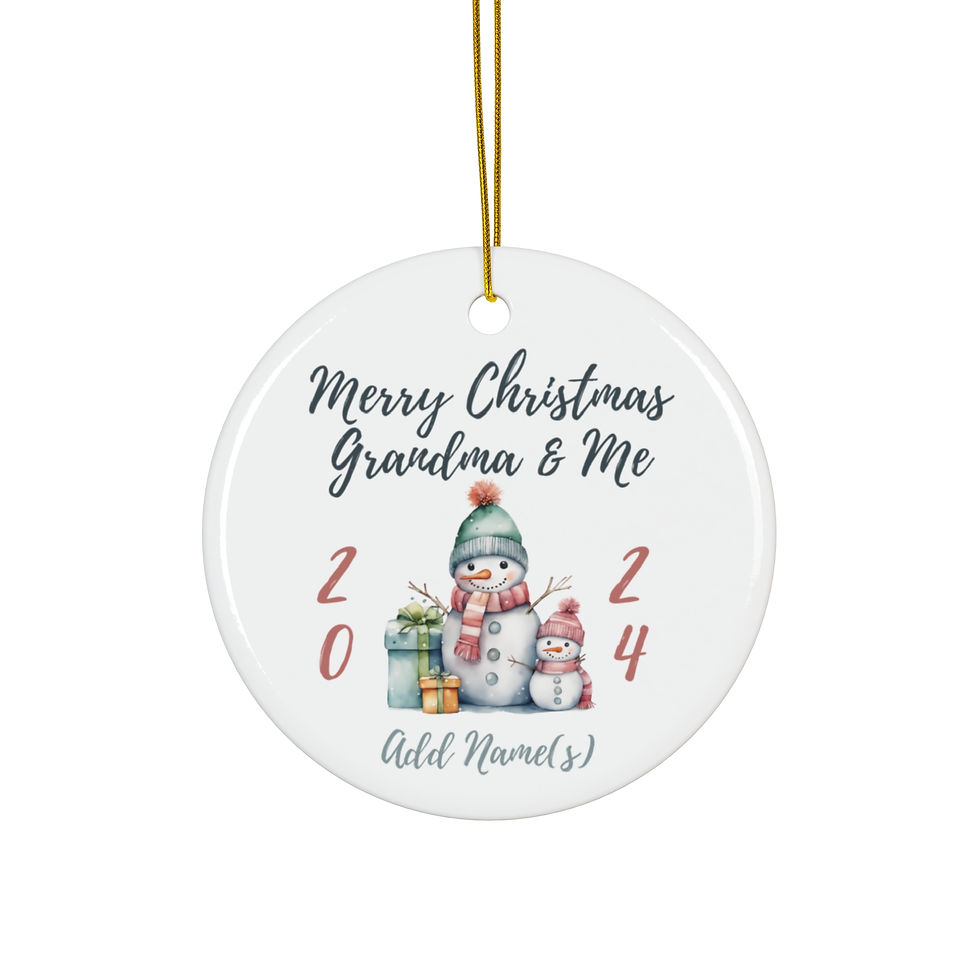 Personalize Ceramic Ornament Grandmother & Me Snowman 3" x 3" Grandma and Grands