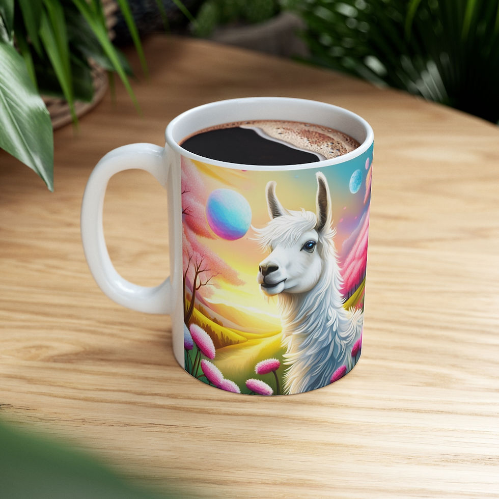 Thumbnail: Good Vibes Cute Llama Funny #7 Ceramic 11oz Mug AI- Unique Artwork
