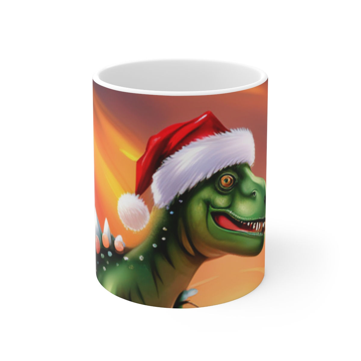 Dinosaur Raptor Rocks Christmas Santa Red Hat 11oz Ceramic Coffee Mug Design #1
