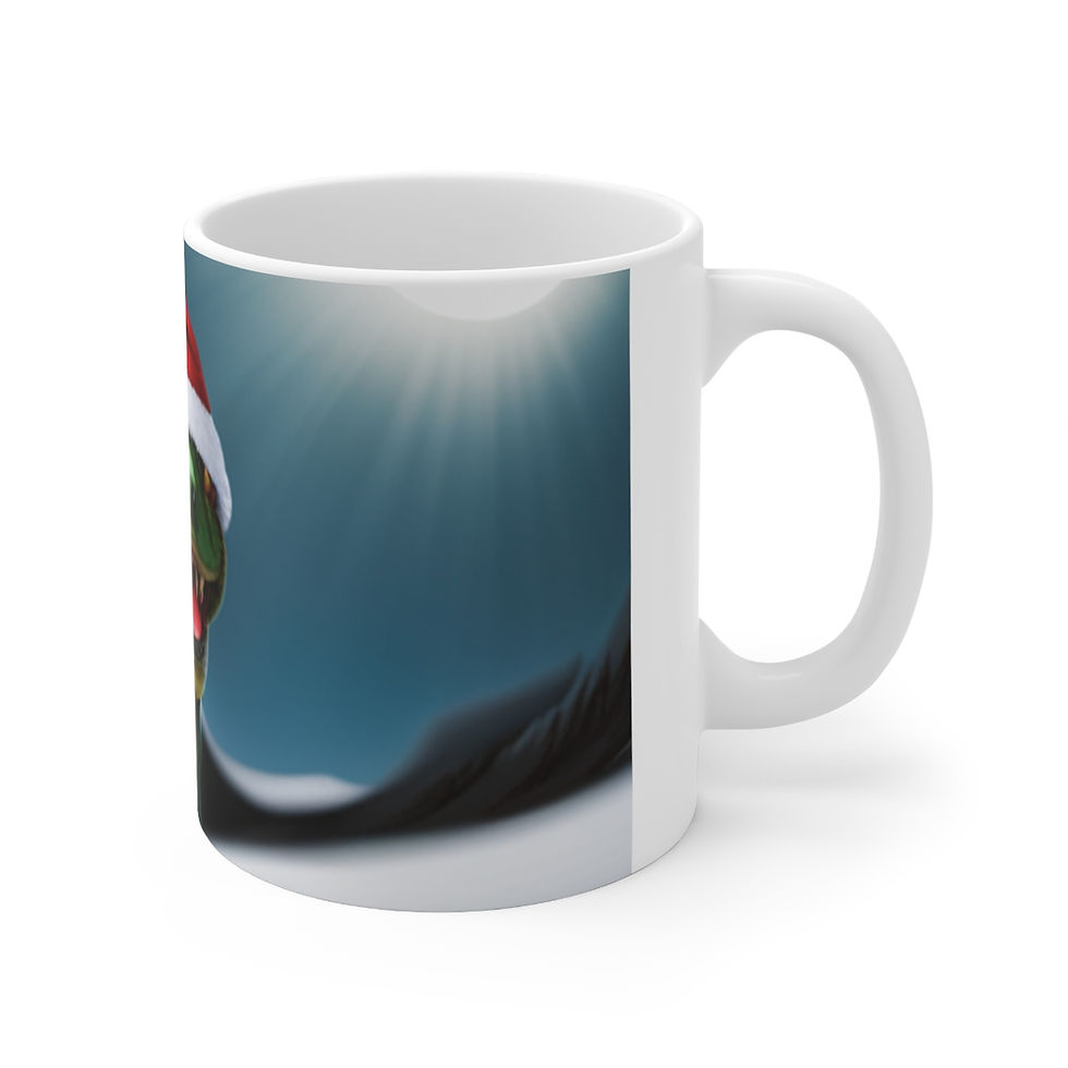 Thumbnail: Dinosaur Raptor Rocks Christmas Santa Red Hat 11oz Ceramic Coffee Mug Design #6