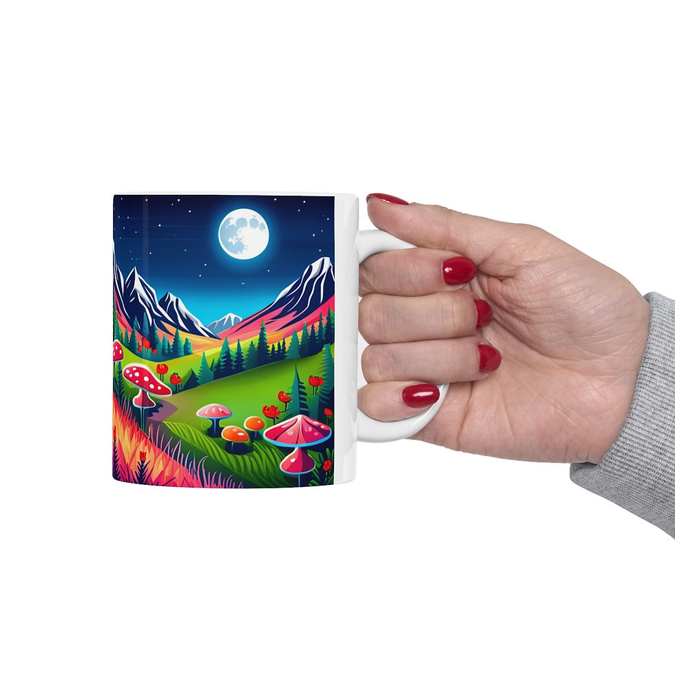 Thumbnail: Lunar Full Moon & Mushrooms Fantasy Art #2 Ceramic Mug 11oz Unique Artwork