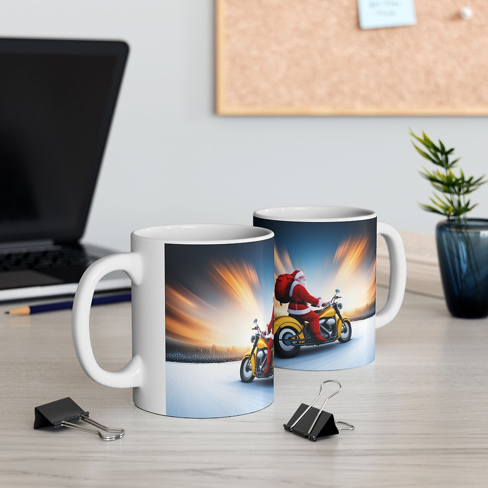 Thumbnail: Motorcycling Santa Gift Sack 11 oz Ceramic Mug Package Delivery #4 Artwork