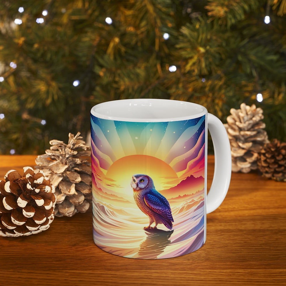 Thumbnail: Beautiful Owl Standing in a Sea of Colors #4 Mug 11oz mug AI- Unique Artwork