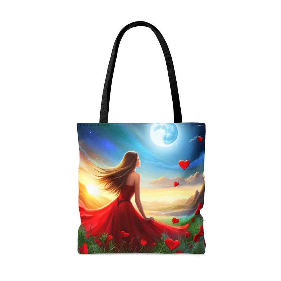 Thumbnail: Moon Light Hearts Red Skies Series #4 Tote 100% Polyester Sublimination