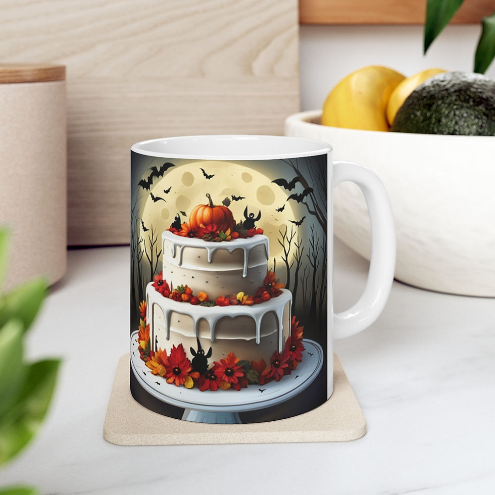 Thumbnail: Happy Spooky Halloween Cake Celebration #17 Ceramic 11oz mug Artwork