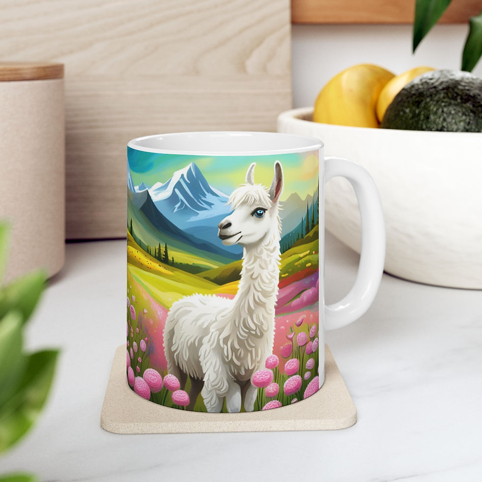 Thumbnail: Good Vibes Cute Llama Funny #5 Ceramic 11oz Mug AI- Unique Artwork