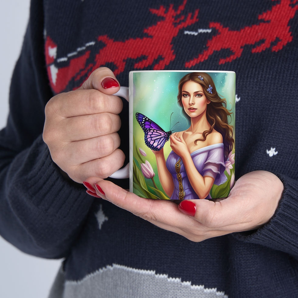 Thumbnail: February Amethyst Birthday Fairies & Butterflies #1 11oz Ceramic Coffee Mug