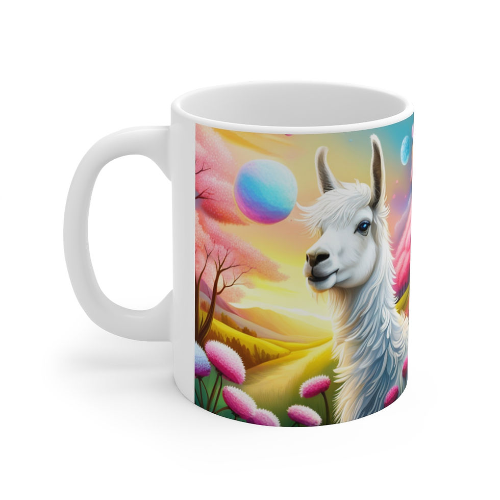 Thumbnail: Good Vibes Cute Llama Funny #7 Ceramic 11oz Mug AI- Unique Artwork