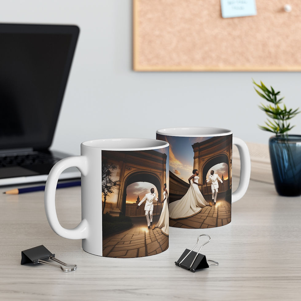 Thumbnail: Cultural White Dress Bride Groom Jumping the Broom 11oz Ceramic Coffee Mug