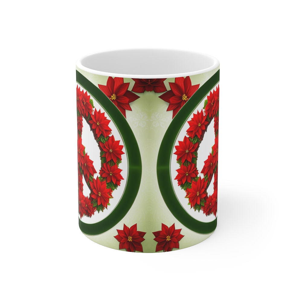 Thumbnail: Peace & Poinsettias Holiday Decorative 11oz Ceramic Coffee Mug