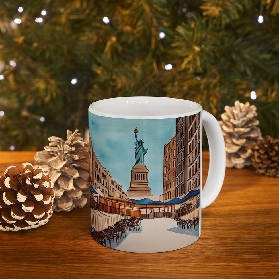 Thumbnail: At the Cafe Statue of Liberty New York  #13 Mug 11oz mug AI- Unique Artwork
