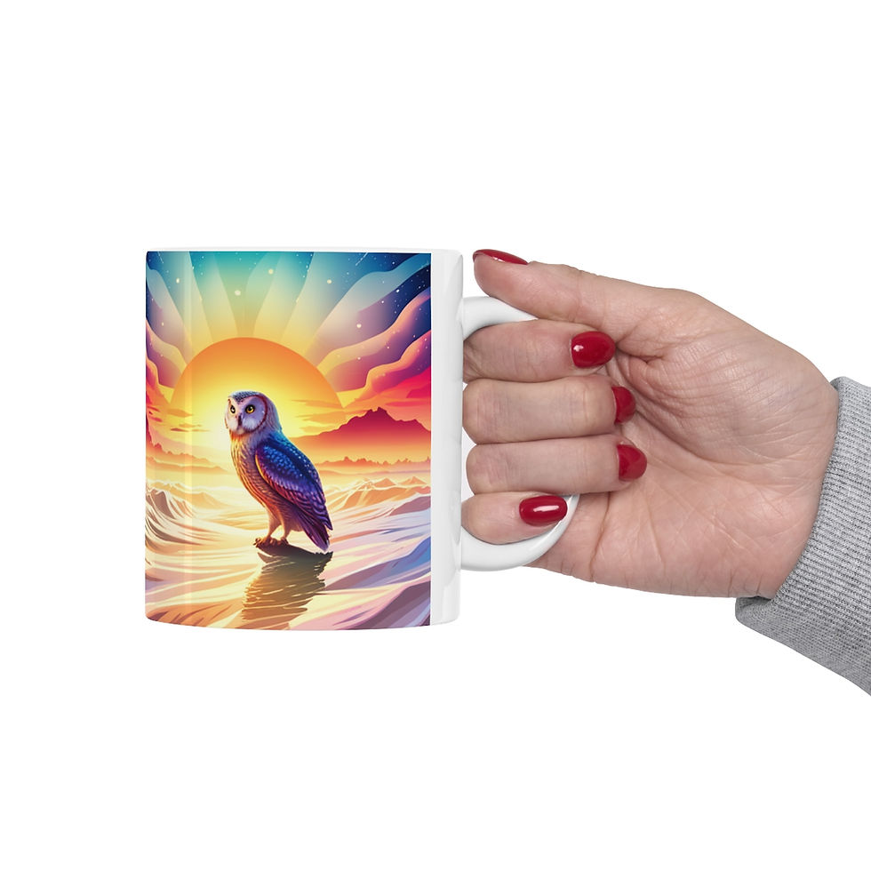 Thumbnail: Beautiful Owl Standing in a Sea of Colors #4 Mug 11oz mug AI- Unique Artwork