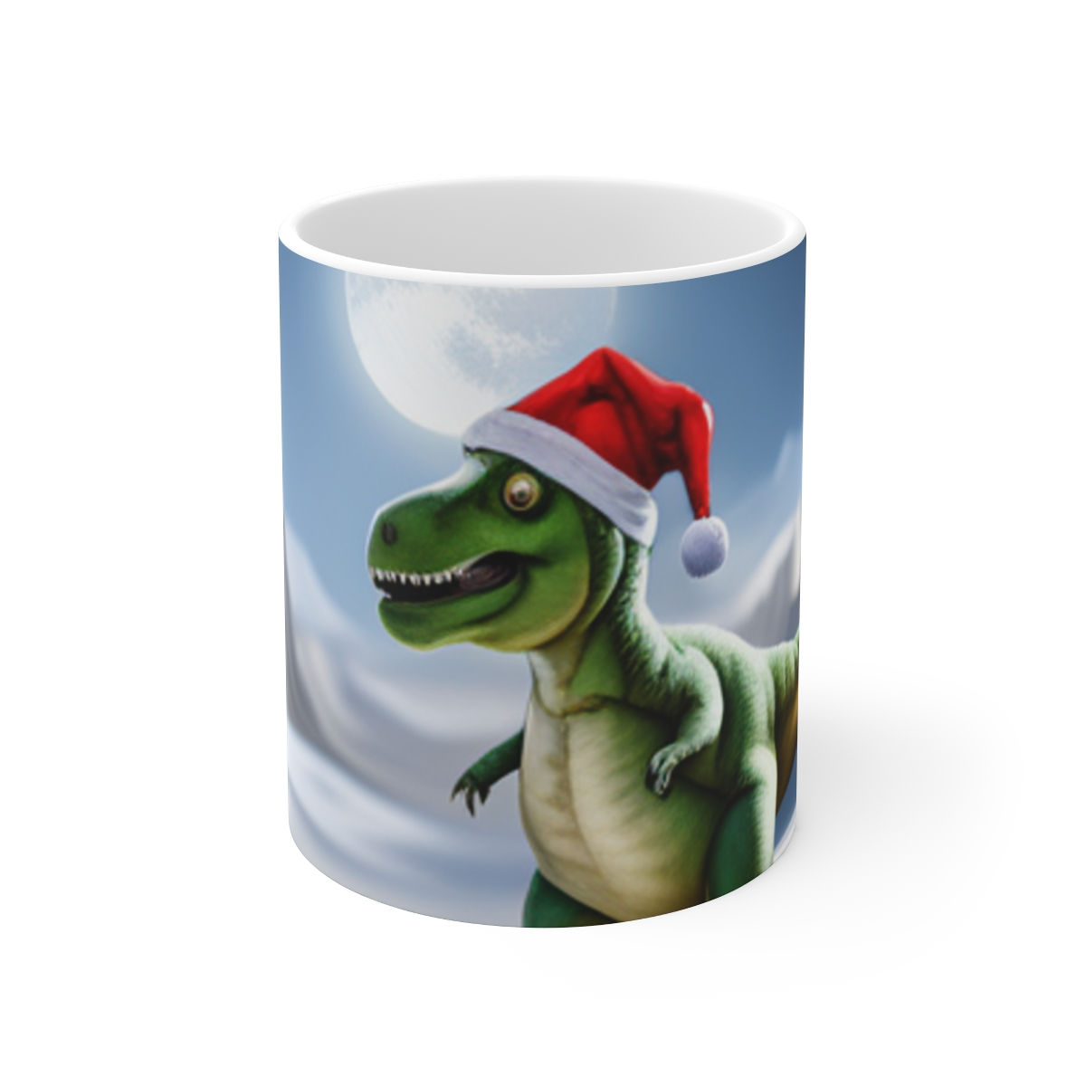Dinosaur Raptor Rocks Christmas Santa Red Hat 11oz Ceramic Coffee Mug #8