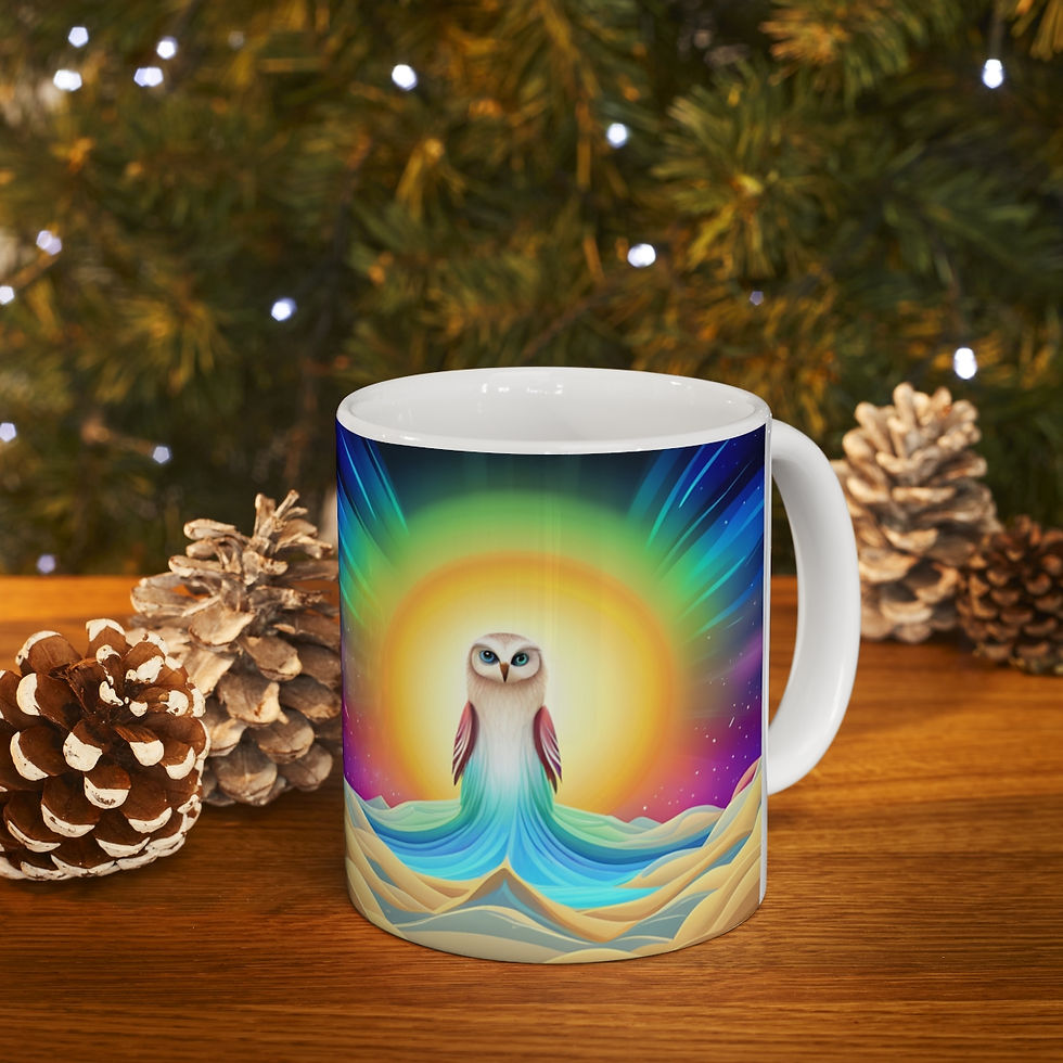 Thumbnail: Beautiful Owl Standing in a Sea of Colors #6 Mug 11oz mug AI- Unique Artwork