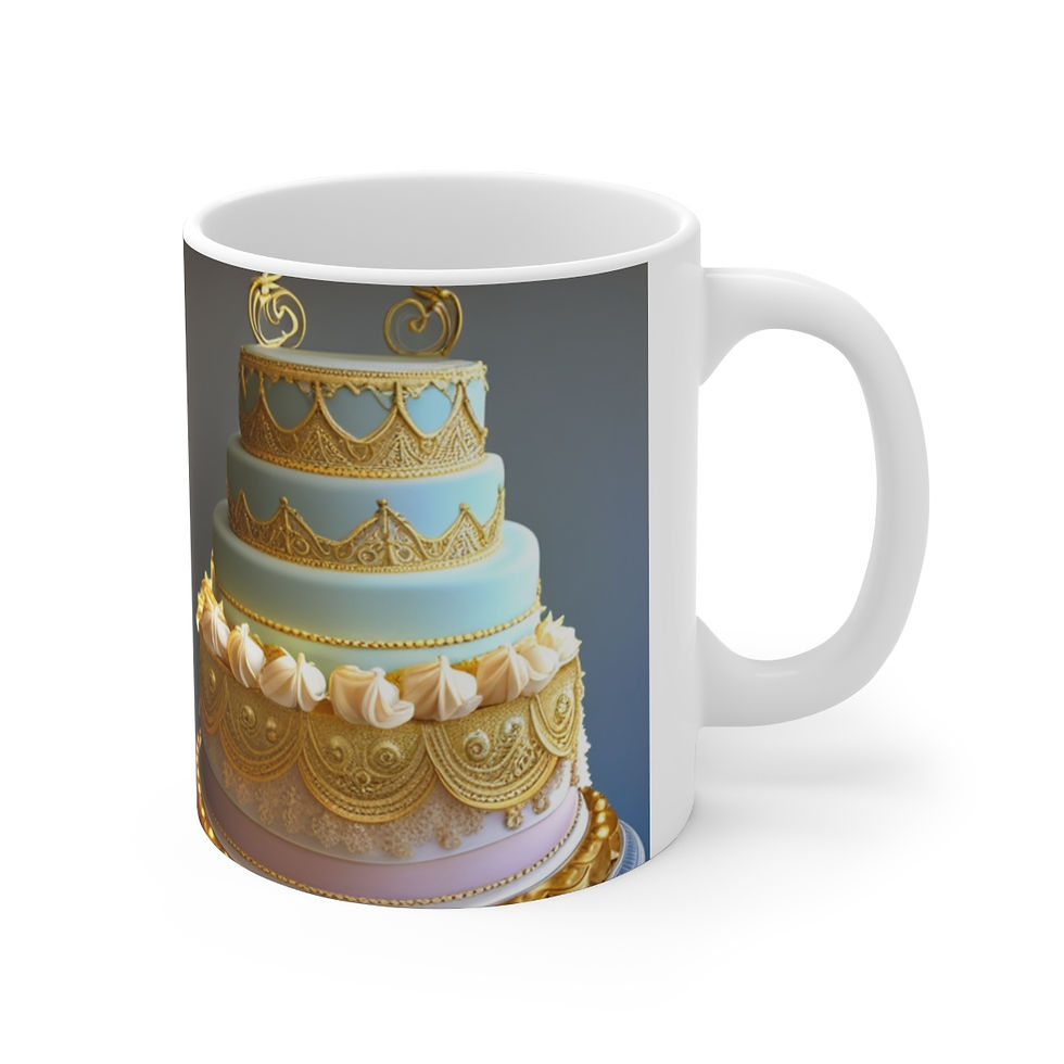 Happy Birthday Wedding Cake Celebration #8 Ceramic 11oz mug AI- Unique Artwork