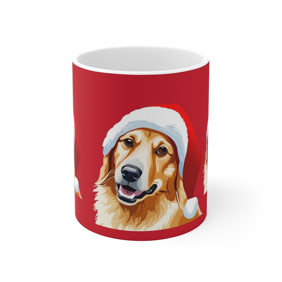 Thumbnail: Golden Retriever #2 Trio Christmas Vibes 11oz Ceramic Coffee Mug Design Red