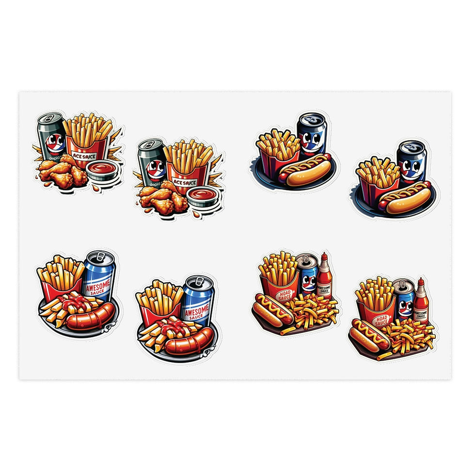 Thumbnail: Hot Dog, Polish, Chicken Foodie Vinyl Sticker Sheets - 4 Foods/2 each 8pc Set
