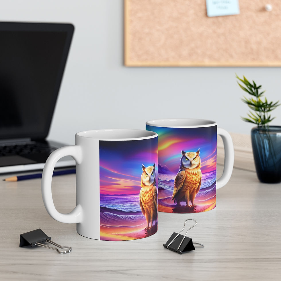 Thumbnail: Beautiful Owl Standing in a Sea of Colors #2 Mug 11oz mug AI- Unique Artwork