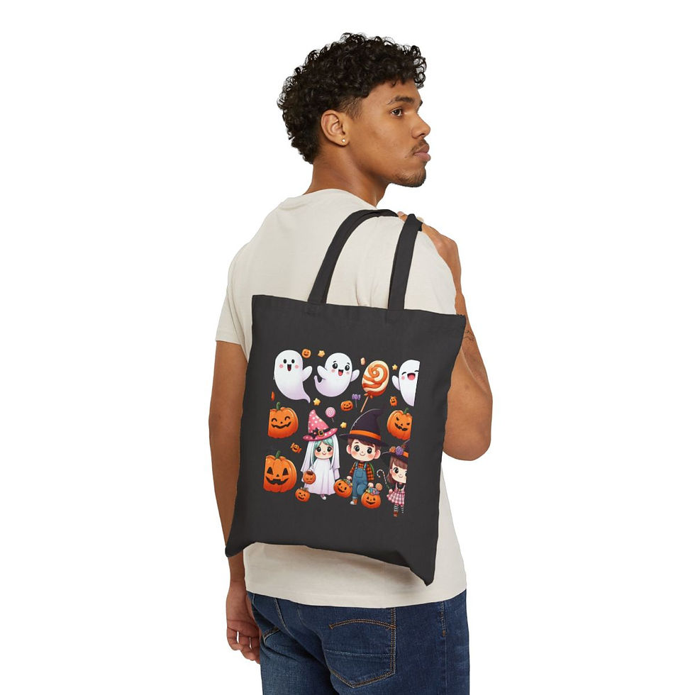 Thumbnail: Trick-or-Treat Halloween Kids Witch Bride Cotton Canvas Tote Bag 15" x 16"