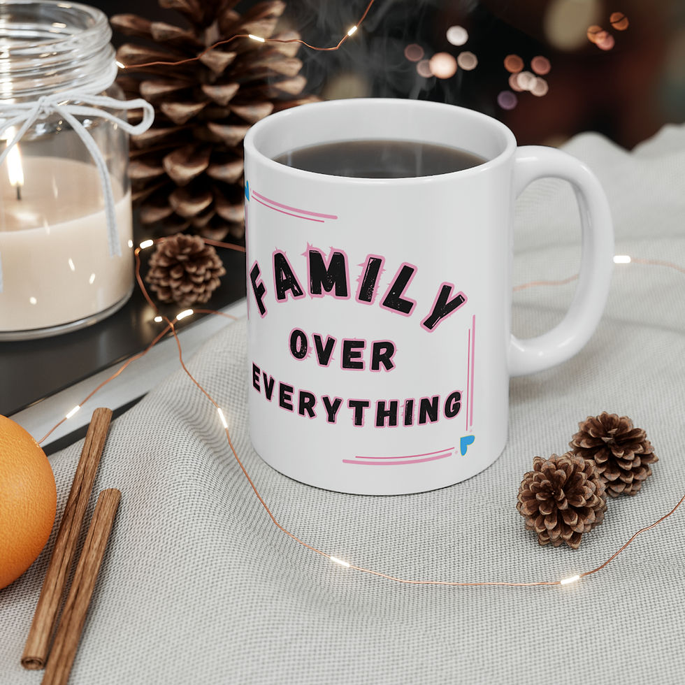Thumbnail: Family Over Everything Pink Frame 11oz Ceramic Mug Design Tableware