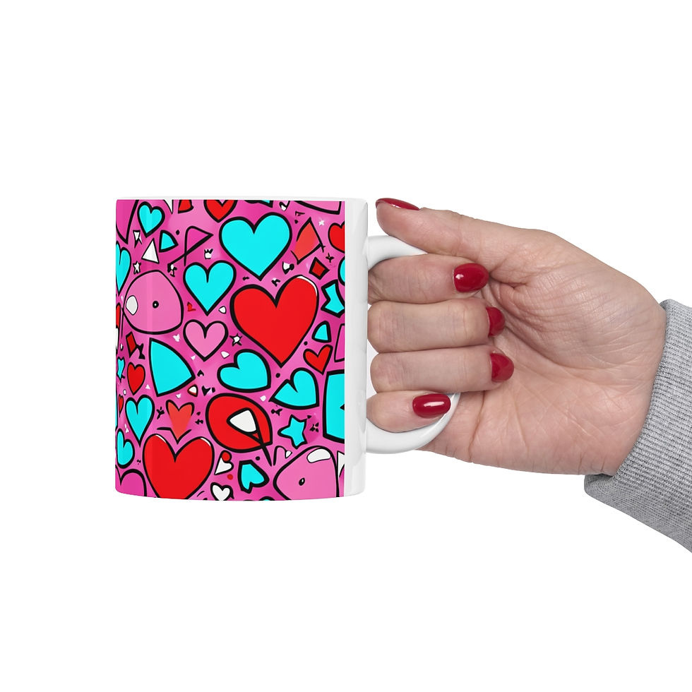 Thumbnail: Love Charming Pink Heart Collection #13 Decorative 11oz Ceramic Coffee Mug