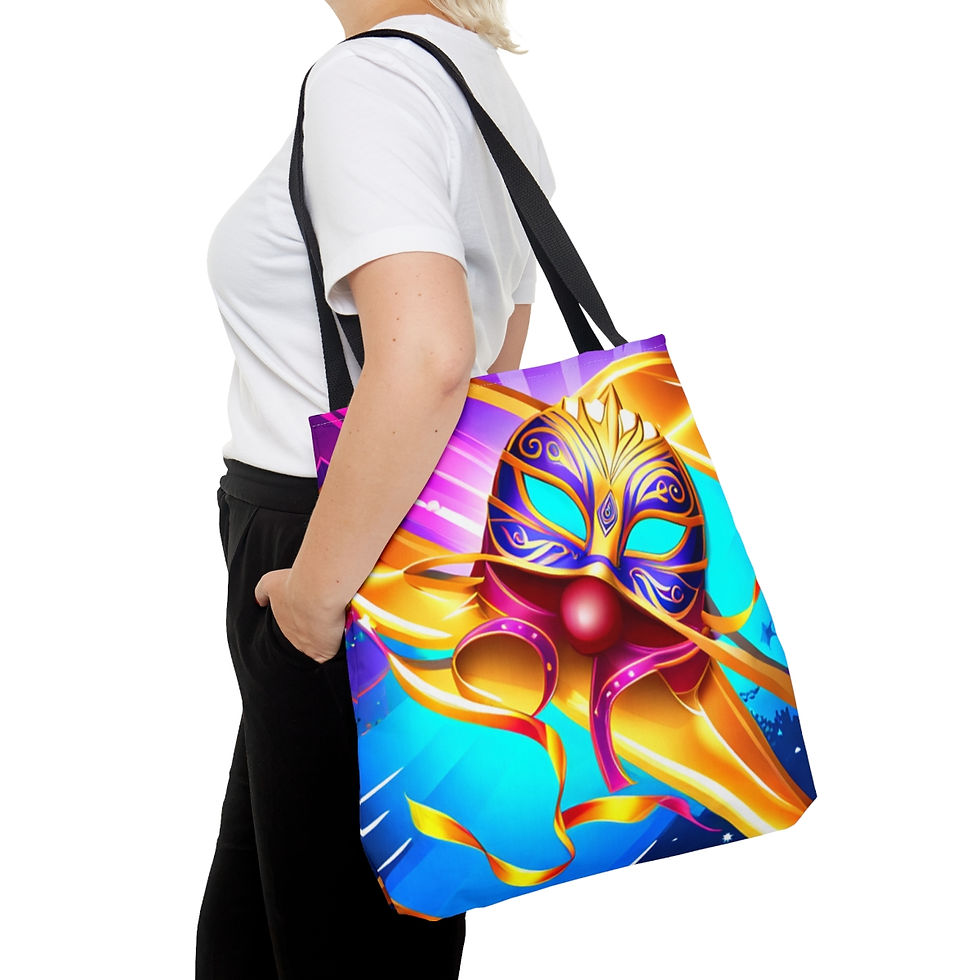 Thumbnail: Mardi Gras Ribbon Mask #4 Tote Bag AI Artwork 100% Polyester