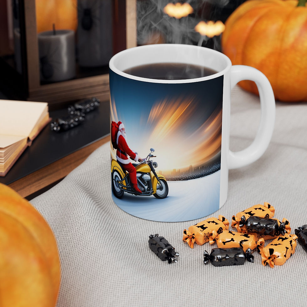 Thumbnail: Motorcycling Santa Gift Sack 11 oz Ceramic Mug Package Delivery #4 Artwork