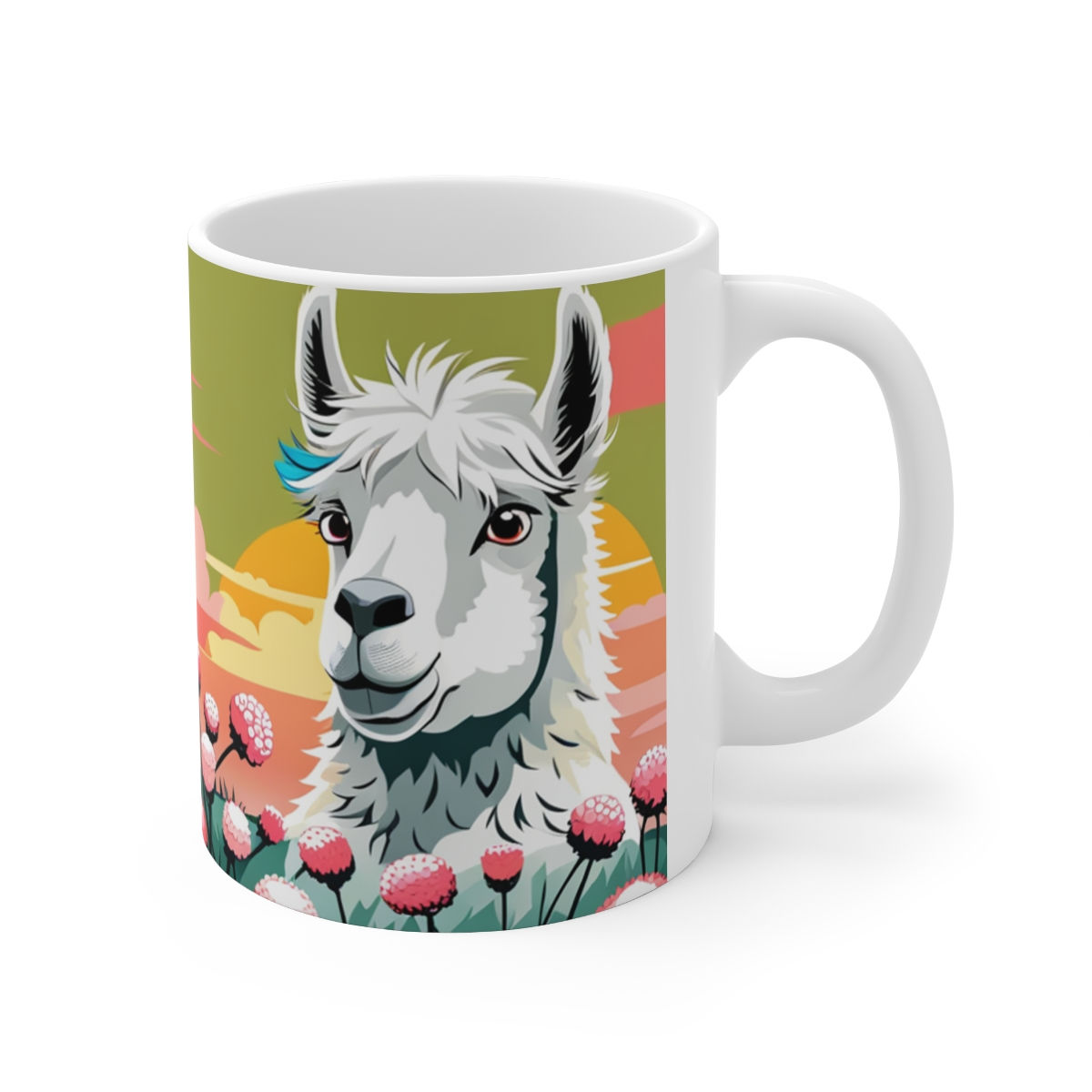 Good Vibes Cute Llama Funny #10 Ceramic 11oz Mug AI- Unique Artwork