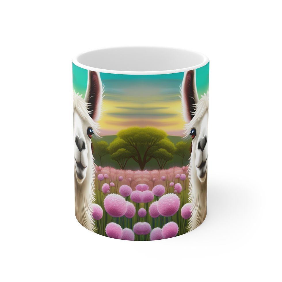 Thumbnail: Good Vibes Cute Llama Funny #8 Ceramic 11oz Mug AI- Unique Artwork