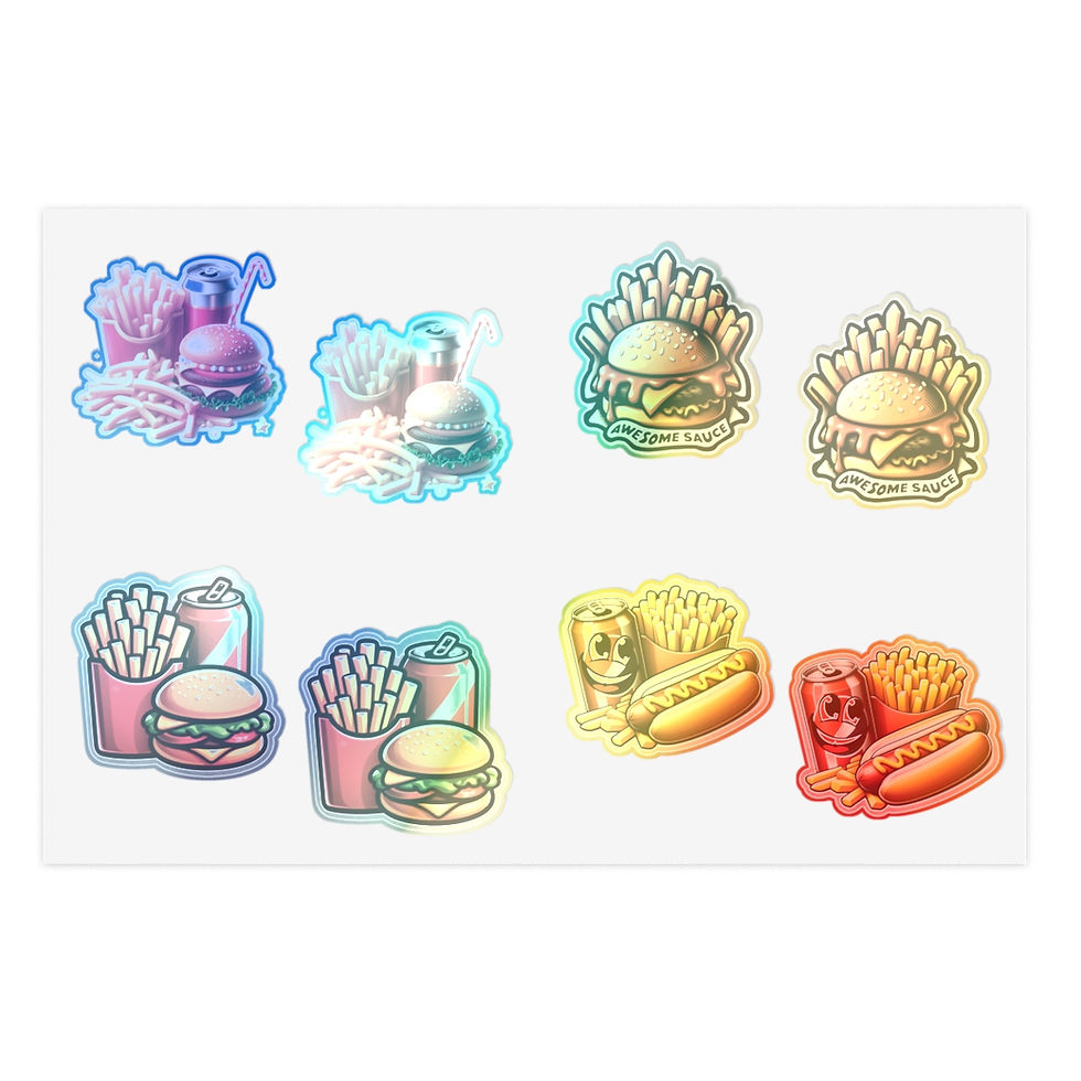 Thumbnail: Hot Dog, Burgers & Fries Foodie Vinyl Sticker Sheets - 4 Foods/2 each 8pc Set