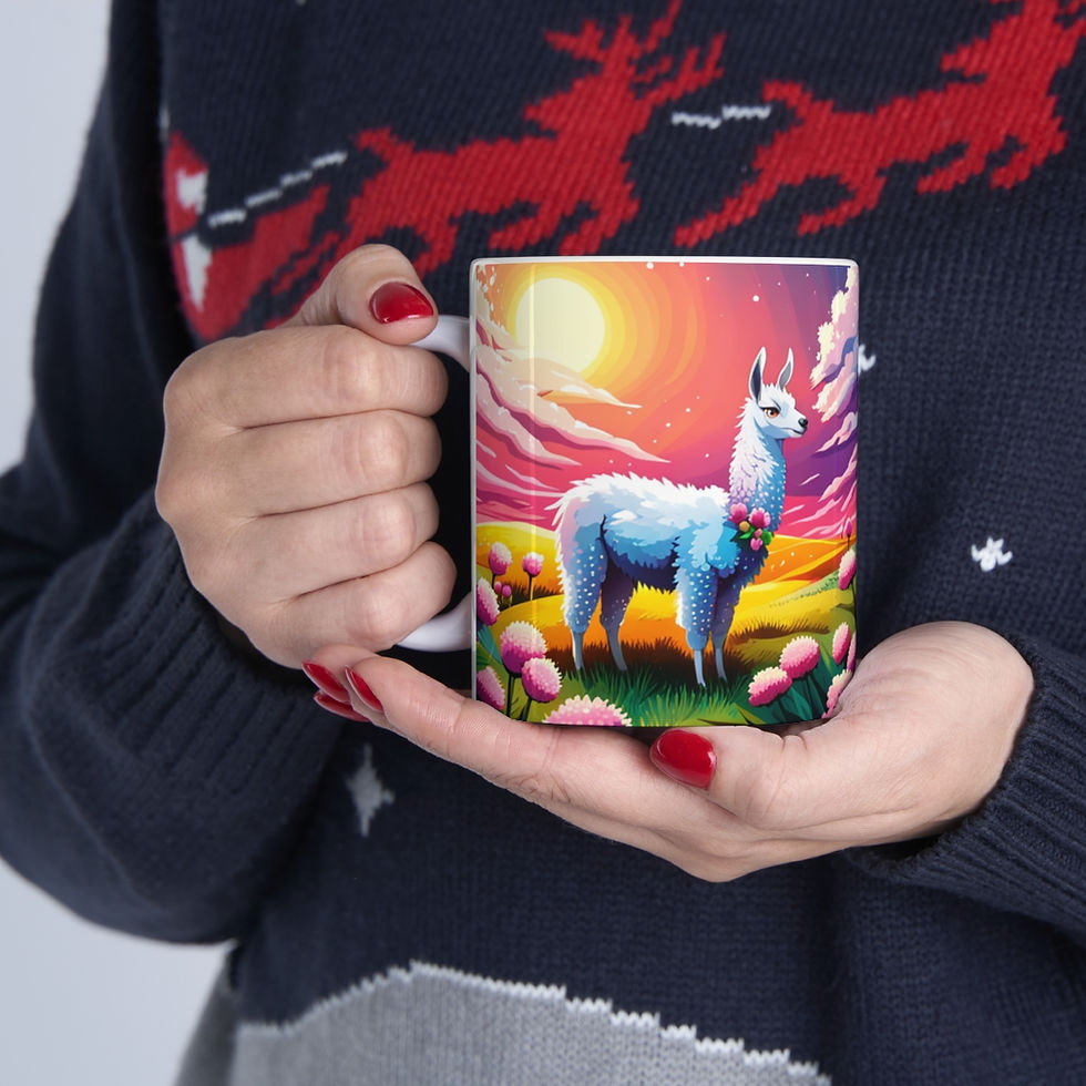Thumbnail: Good Vibes Cute Llama Funny #2 Ceramic 11oz Mug AI- Unique Artwork