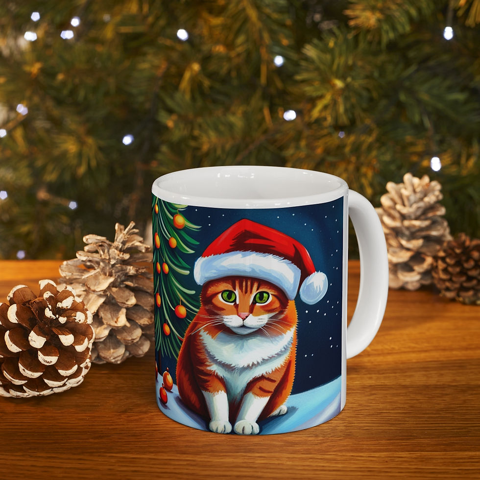 Thumbnail: Fancy Tabby Kitty Christmas Vibes Decorative 11oz Ceramic Coffee Mug Design #2