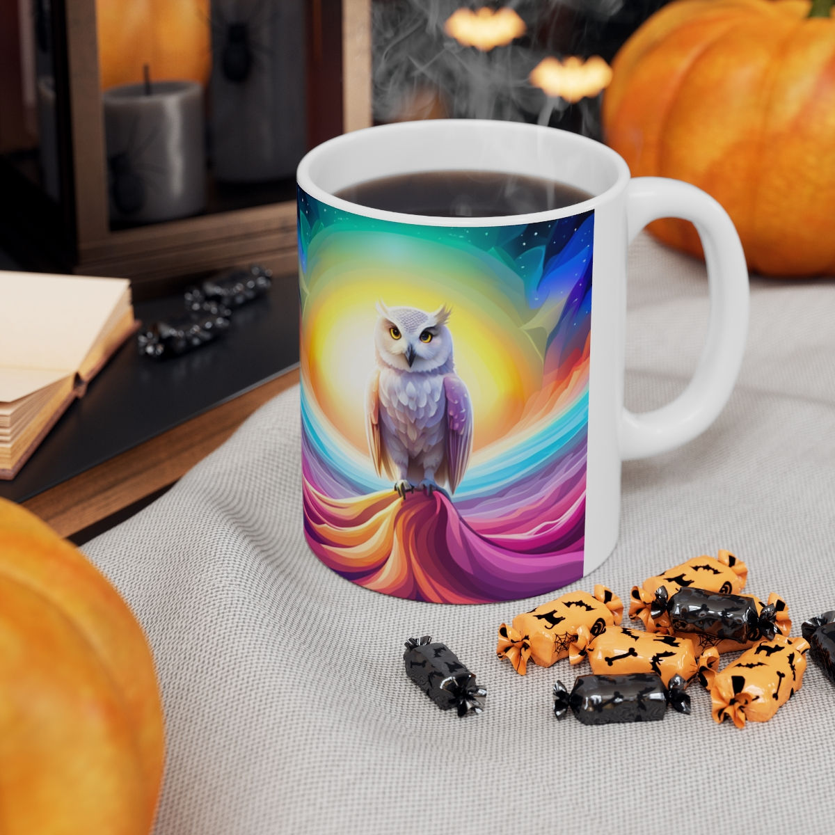 Beautiful Owl Standing in a Sea of Colors #9 Mug 11oz mug AI- Unique Artwork