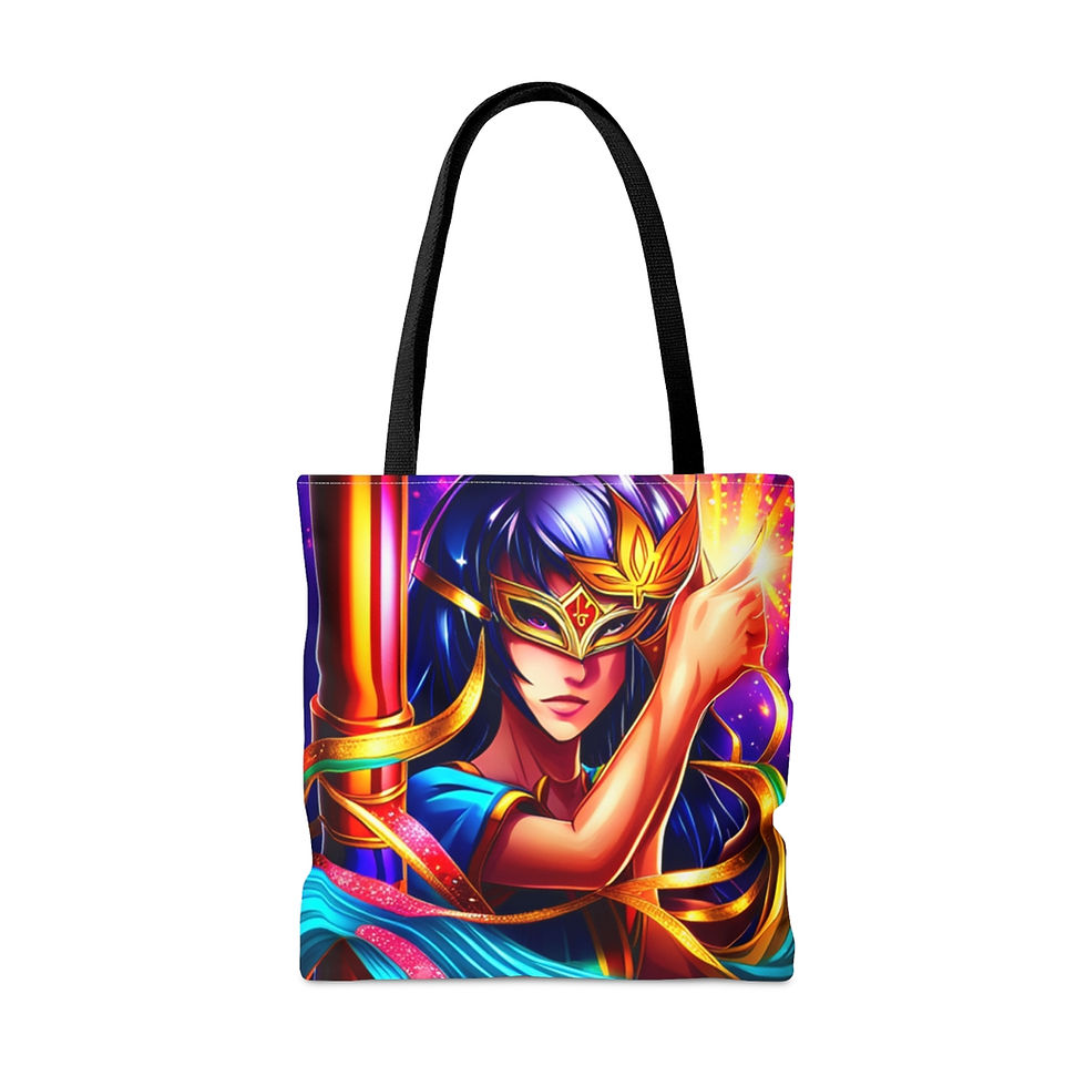 Thumbnail: Mardi Gras Ribbon Mask #2 Tote Bag AI Artwork 100% Polyester