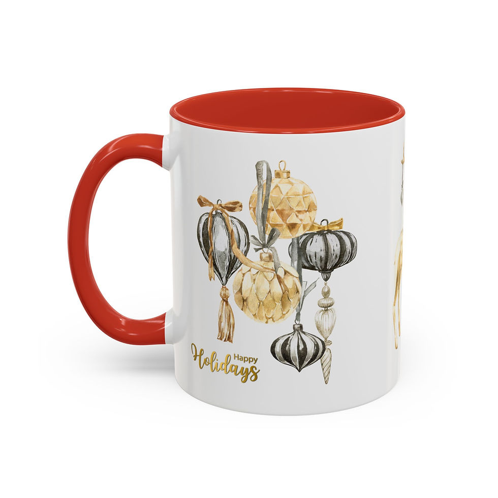 Thumbnail: Coffee Mug - Happy Holidays Gold & Black Ornament Reindeer