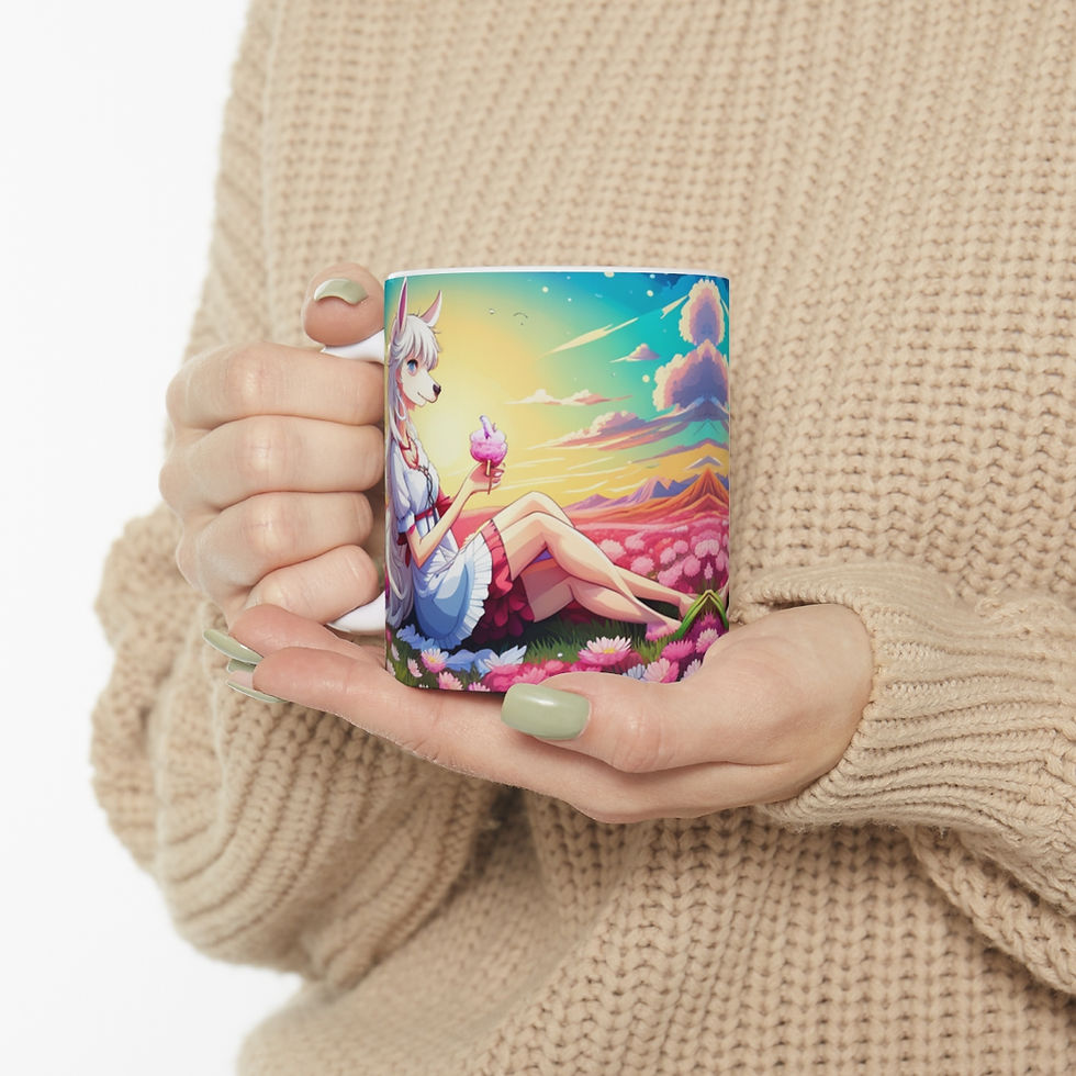 Thumbnail: Good Vibes Cute Llama Funny #4 Ceramic 11oz Mug AI- Unique Artwork