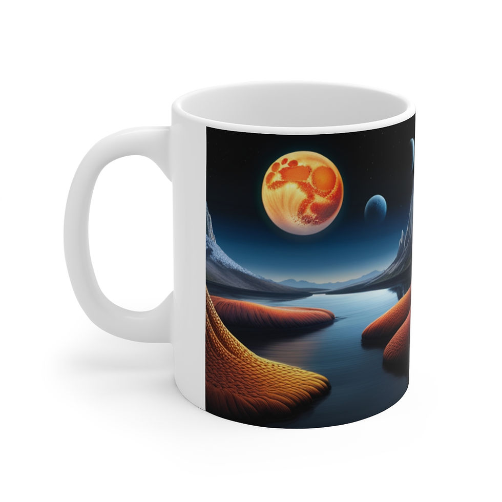 Thumbnail: Lunar Moon Scene Toadstools and Lillies #4 Mug 11oz mug AI- Unique Artwork