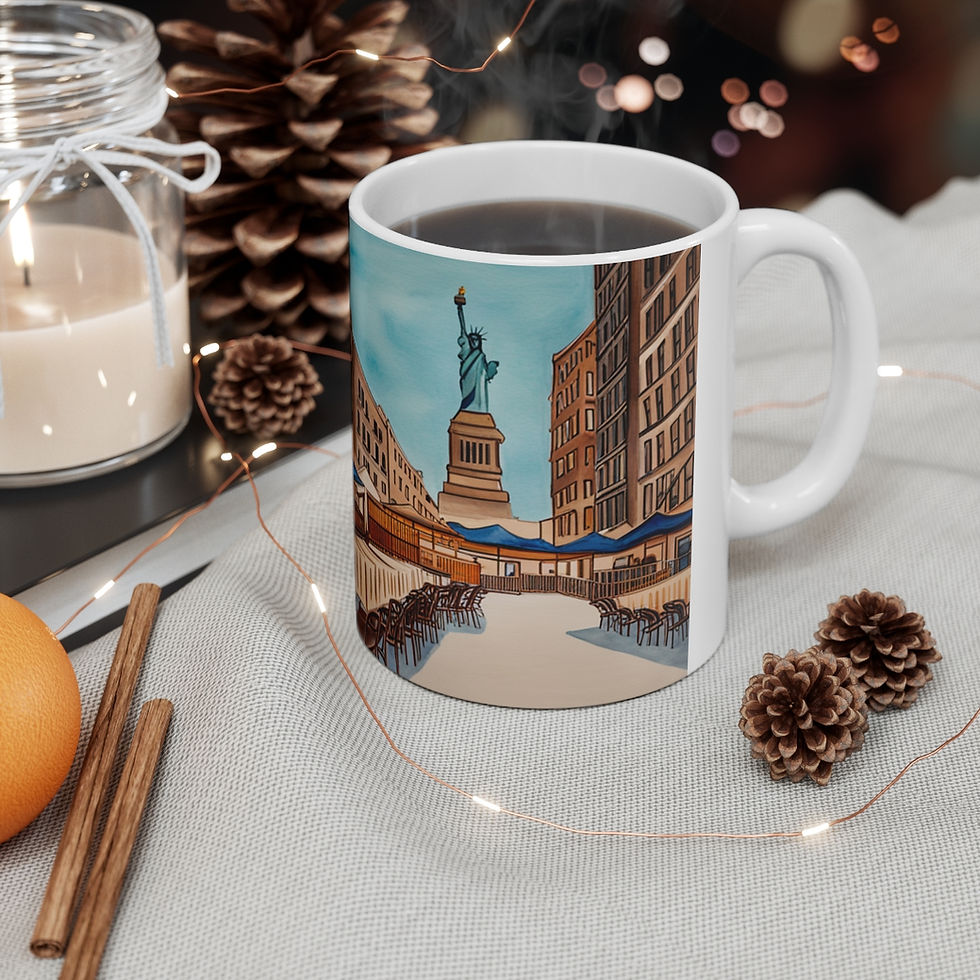 Thumbnail: At the Cafe Statue of Liberty New York  #13 Mug 11oz mug AI- Unique Artwork
