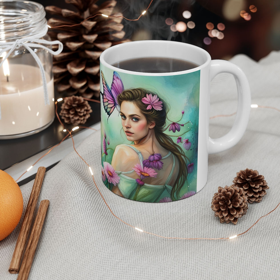Thumbnail: October Tourmaline Birthday Fairies & Butterflies #3 11oz Ceramic Coffee Mug