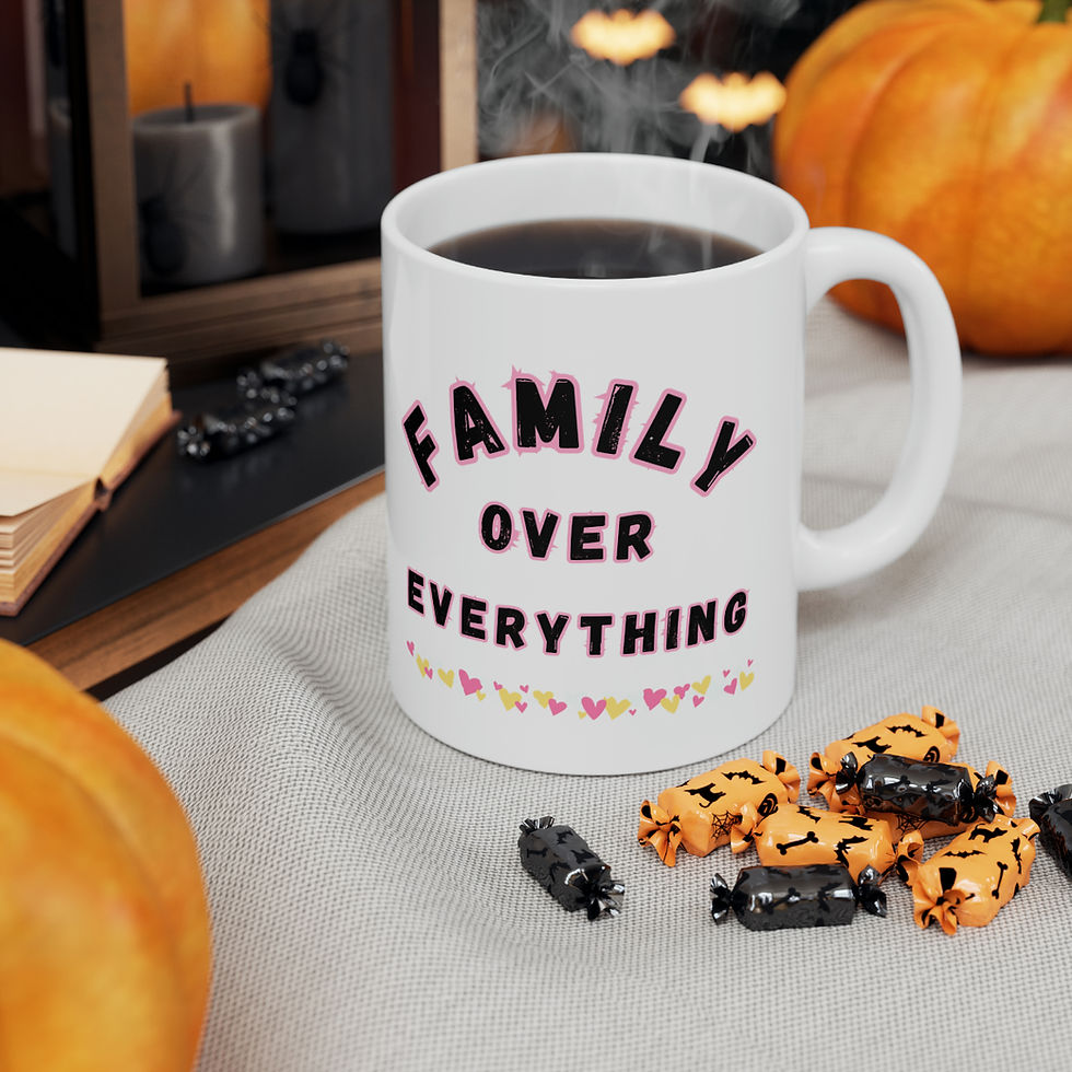 Thumbnail: Family Over Everything Pink Border 11oz Ceramic Mug Design Tableware