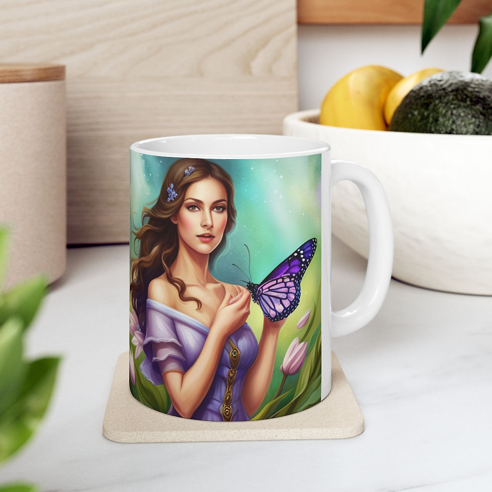 Thumbnail: February Amethyst Birthday Fairies & Butterflies #1 11oz Ceramic Coffee Mug