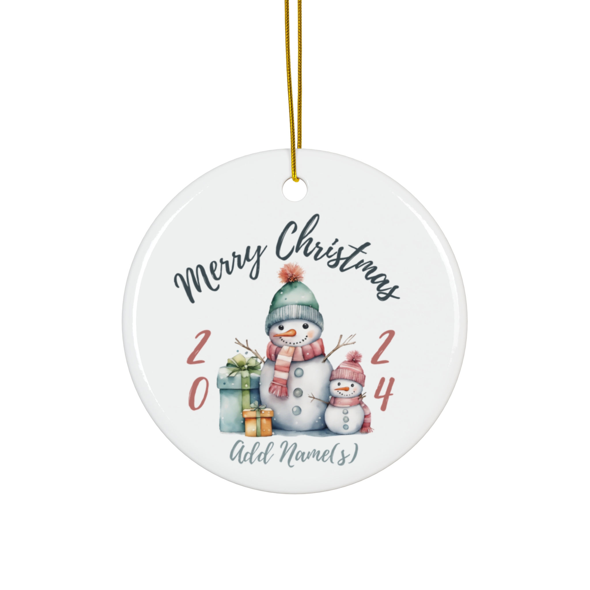 Personalize White Ceramic Ornament Watercolor Snow Girls  3" x 3" 